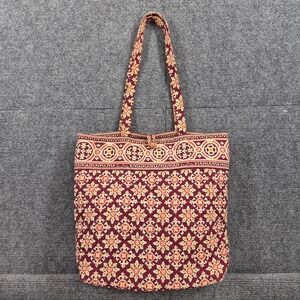 Vera Bradley Mesa Red Quilted Cotton Tote Bag Burgundy Geometric Floral Retired